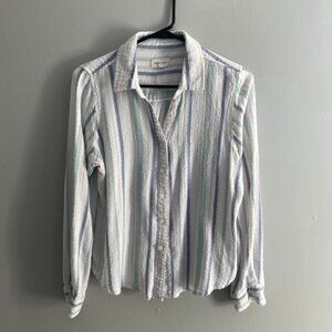 Thread & Supply Blue Haze Stripe Button Down Shirt Textured Lightweight Top Size